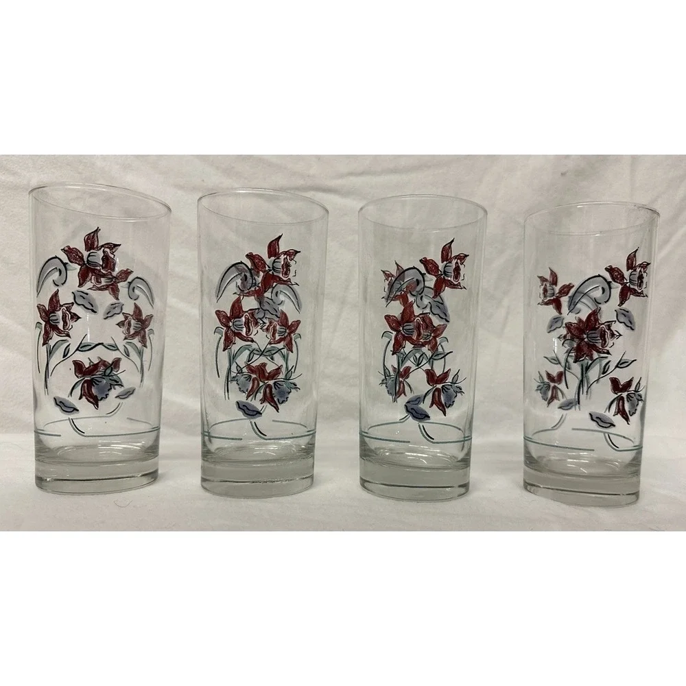 Red Daffodil Flower Glasses Tumblers 6.25